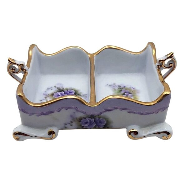 Cracker Barrel Victorian Style Floral Dual Tea Bag Caddy Holder 10k Gold Trim - Picture 5 of 6